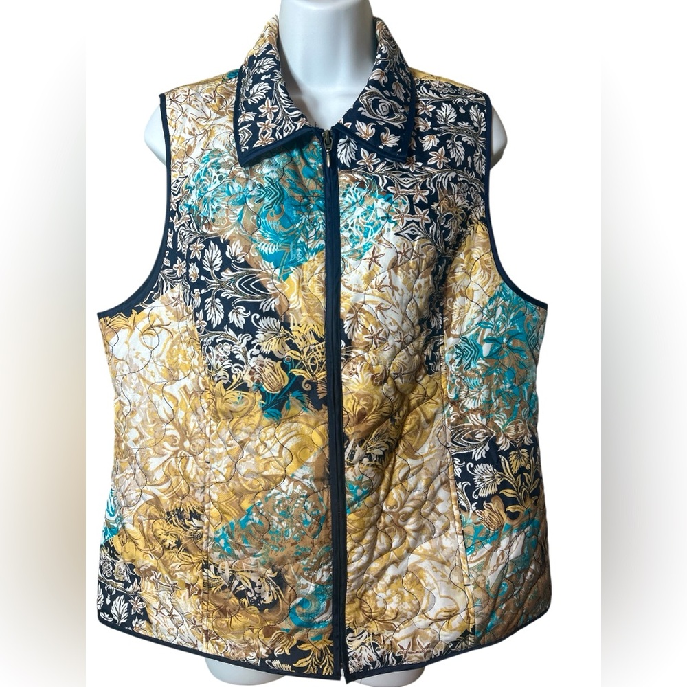 Chico's Multicolor Floral Quilted Vest